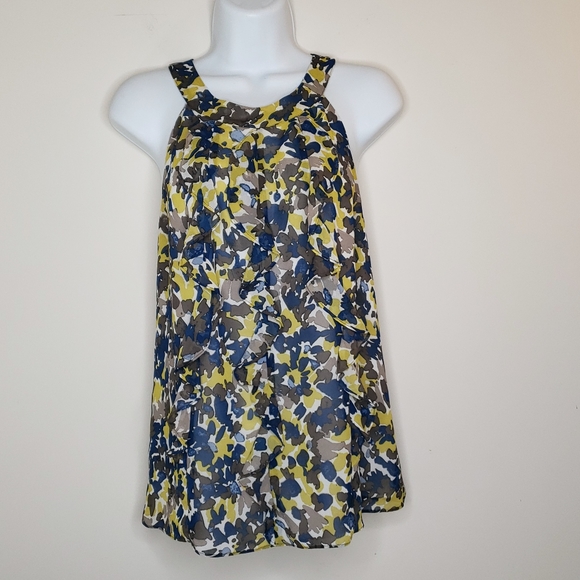 Ann Taylor top blouse ruffles high neck keyhole flowy PETITE 10P - Picture 8 of 8